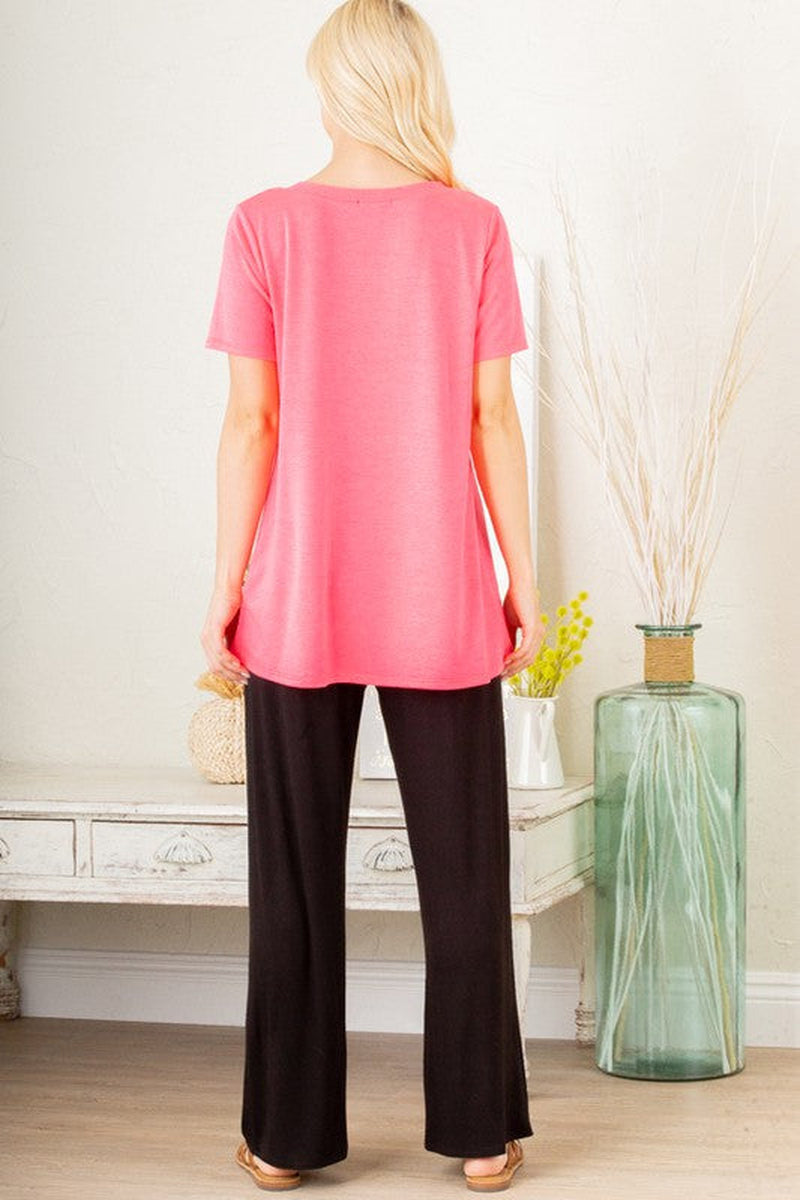Heimish Full Size V-Neck Short Sleeve T-Shirt with Bar Detail plus Size
