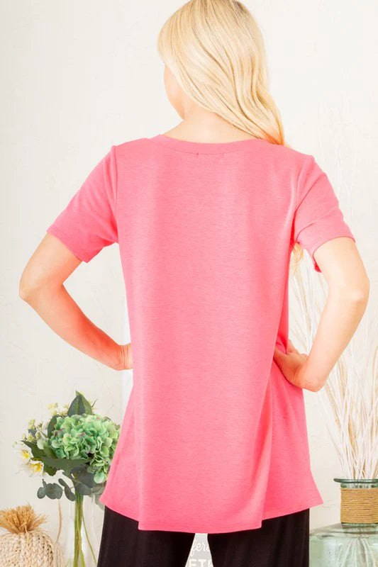 Heimish Full Size V-Neck Short Sleeve T-Shirt with Bar Detail plus Size